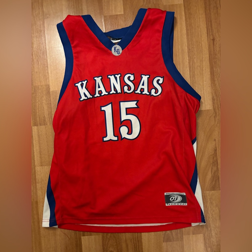 Vintage RARE Kansas KU Basketball Jersey #15 Teamwear  Red Size S/Youth XL